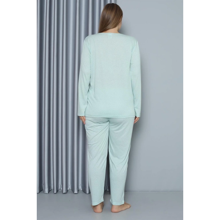 Moda Çizgi Kadın Büyük Beden Penye Uzun Kol Pijama Takım 202212