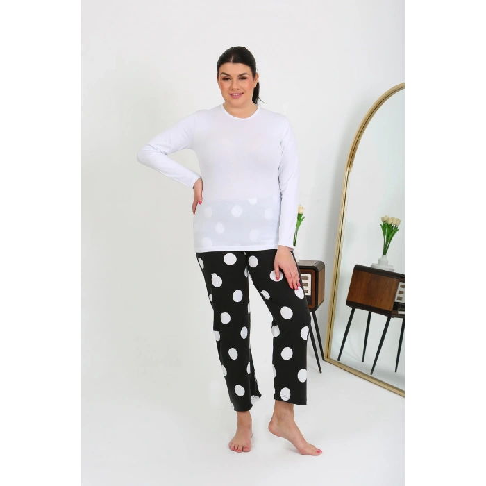 Moda Çizgi Kadın Büyük Beden Tek Alt Pijama Siyah 27553