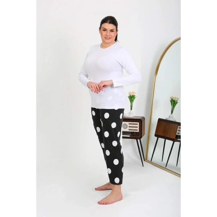 Moda Çizgi Kadın Büyük Beden Tek Alt Pijama Siyah 27553