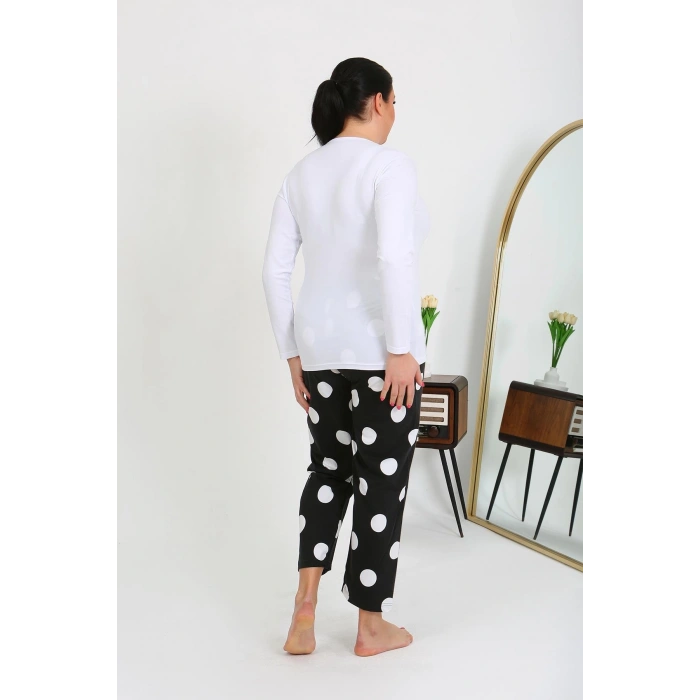 Moda Çizgi Kadın Büyük Beden Tek Alt Pijama Siyah 27553