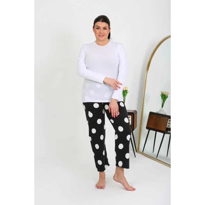 Moda Çizgi Kadın Büyük Beden Tek Alt Pijama Siyah 27553