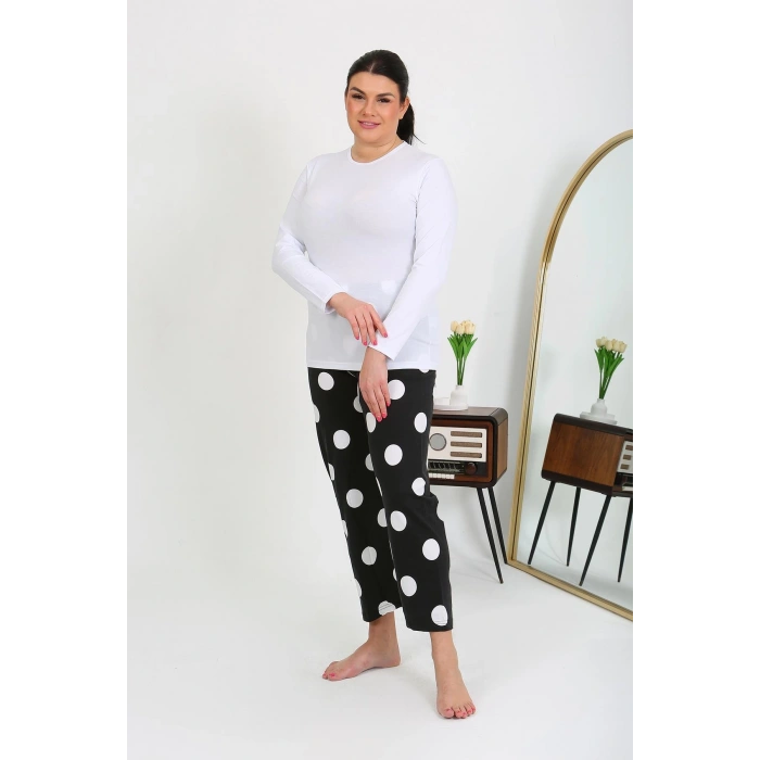 Moda Çizgi Kadın Büyük Beden Tek Alt Pijama Siyah 27553