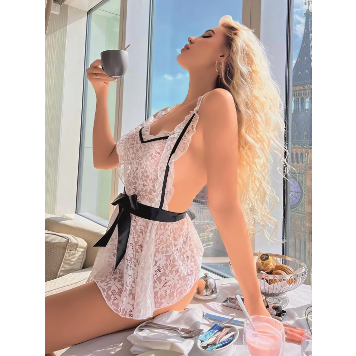 Moda Çizgi Kadın Dantelli Fantazi Gecelik Takım 2050