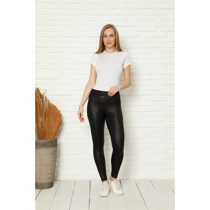 Moda Çizgi Kadın Deri Tayt 5885