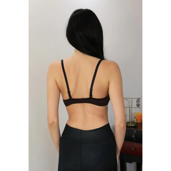 Moda Çizgi Kadın Destekli Balenli Önden Açılır Dekolteli Sütyen 2406 Kahve