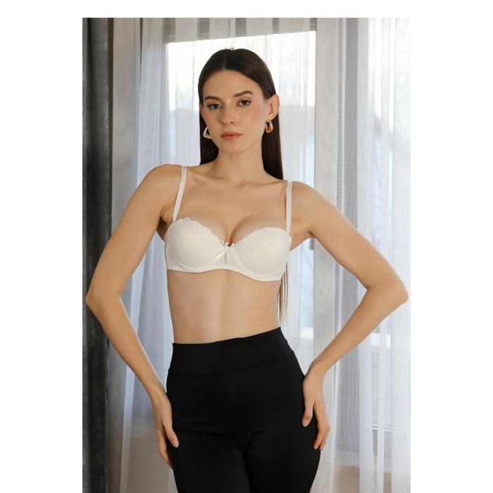 Moda Çizgi Kadın Destekli Balenli Straplez Sütyen 5050-1 Ekru