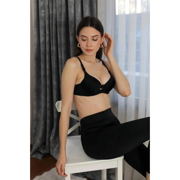 Moda Çizgi Kadın Destekli Balenli Sütyen 2814 Siyah