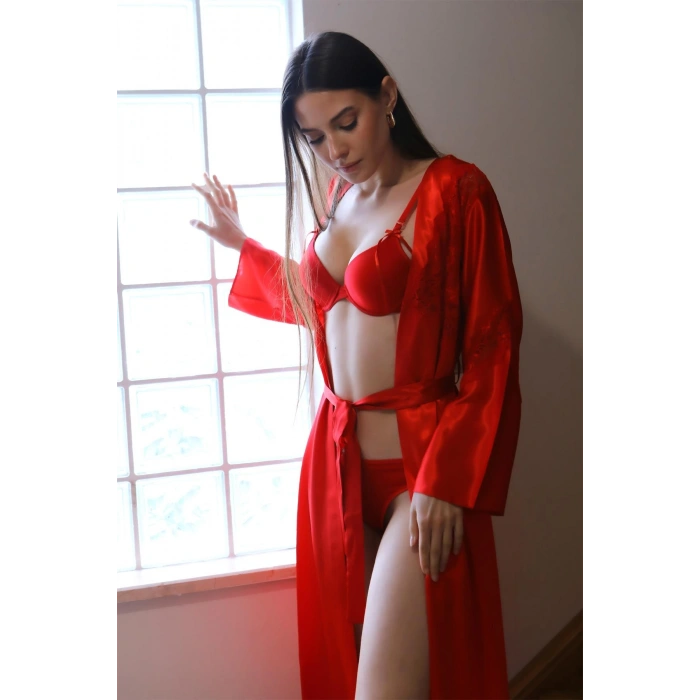 Moda Çizgi Kadın Destekli Sütyen Takım 3713 Kırmızı