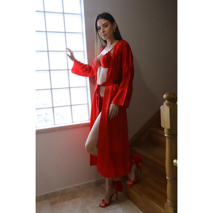 Moda Çizgi Kadın Destekli Sütyen Takım 3713 Kırmızı