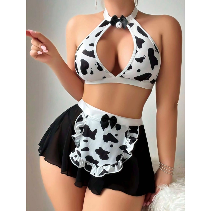 Moda Çizgi Kadın Fantezi Dalmaçyalı Kostüm Takım Siyah K1750