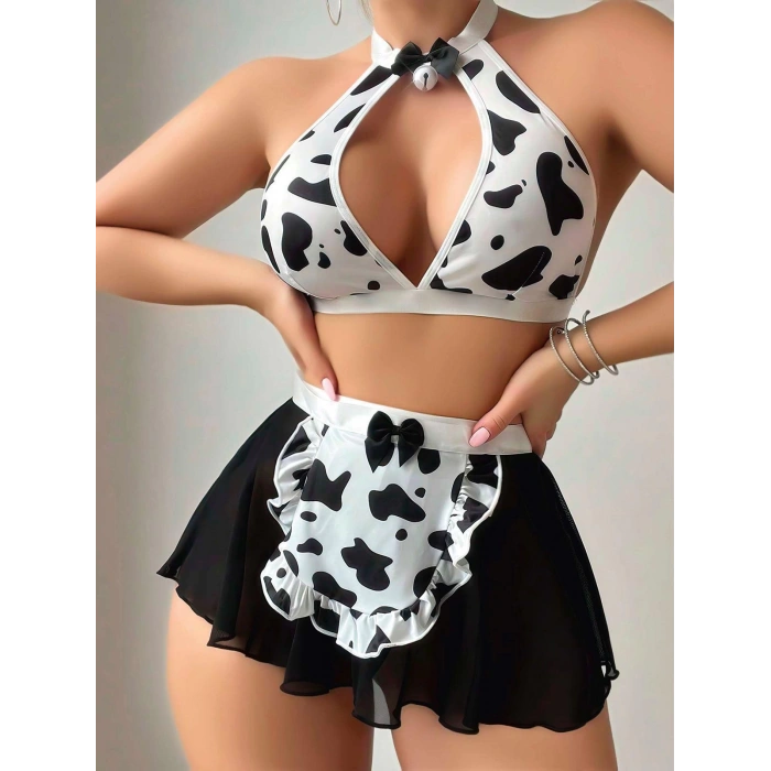 Moda Çizgi Kadın Fantezi Dalmaçyalı Kostüm Takım Siyah K1750