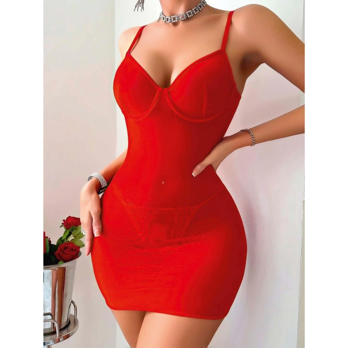 Moda Çizgi Kadın Fantezi Kostüm Takım Kırmızı K1761