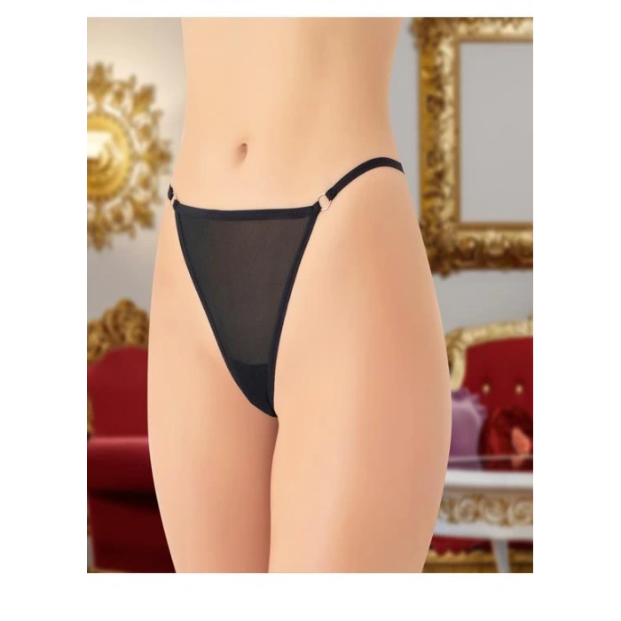 Moda Çizgi Kadın Fantezi Siyah Tanga Külot 8014