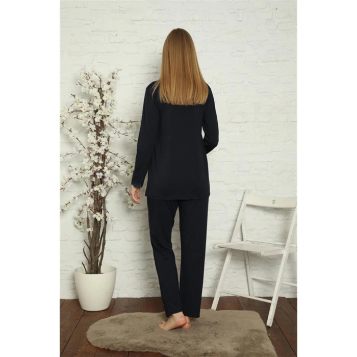 Moda Çizgi Kadın Hamile Lohusa Lacivert  Pijama Takımı 45201