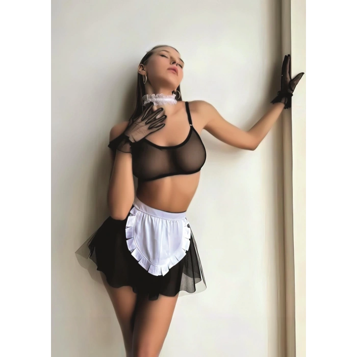 Moda Çizgi Kadın Hizmetli Konseptli Fantezi Kostüm Takım 2049