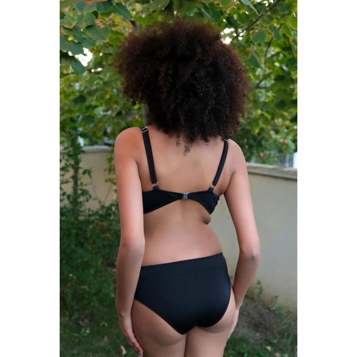 Moda Çizgi Kadın İçi Boş Fiyonklu Kaplı Siyah Alt Üst Bikini Takım 35011