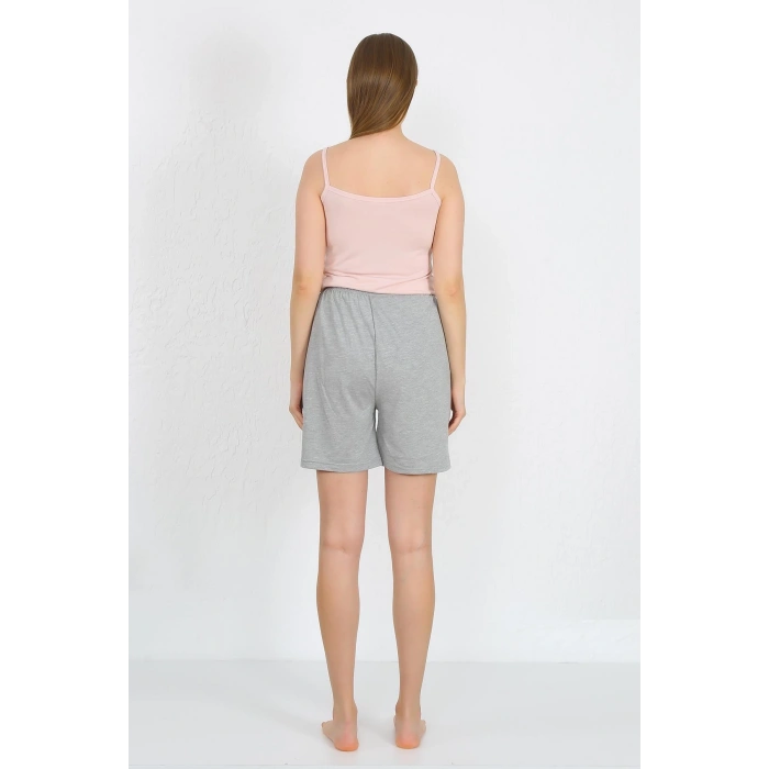 Moda Çizgi Kadın İp Askılı Pamuk Penye Şortlu Takım Pudra 3619