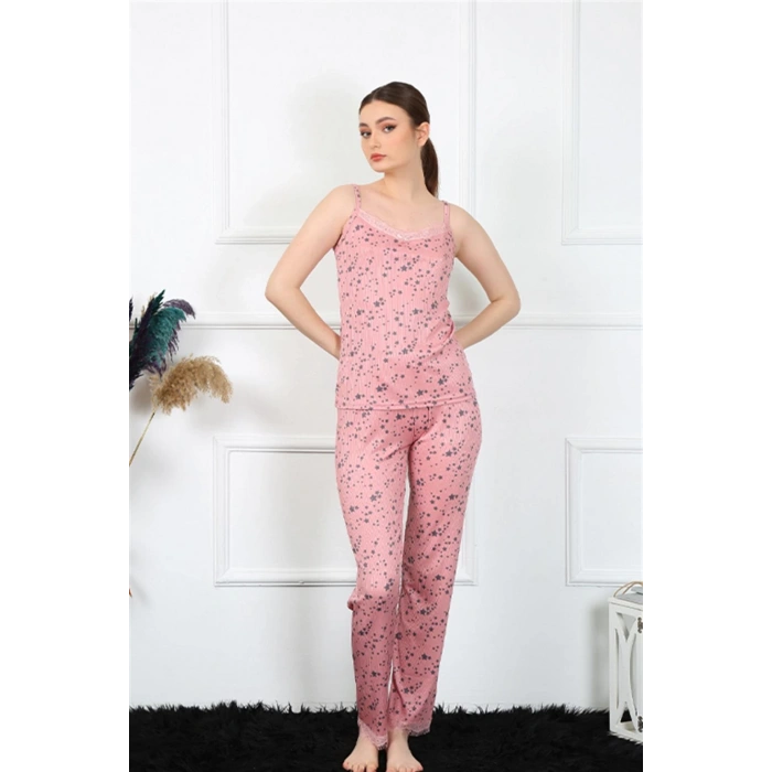 Moda Çizgi Kadın İp Askılı Pudra Pijama Takım 4137