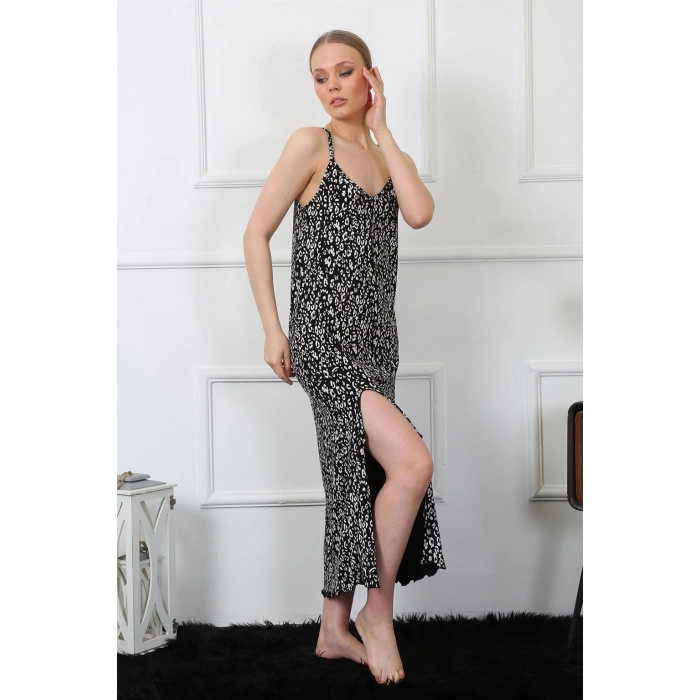 Moda Çizgi Kadın İp Askılı Uzun Gecelik 824