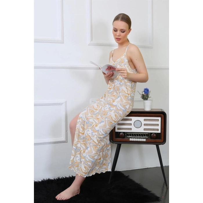 Moda Çizgi Kadın İp Askılı Uzun Gecelik 825