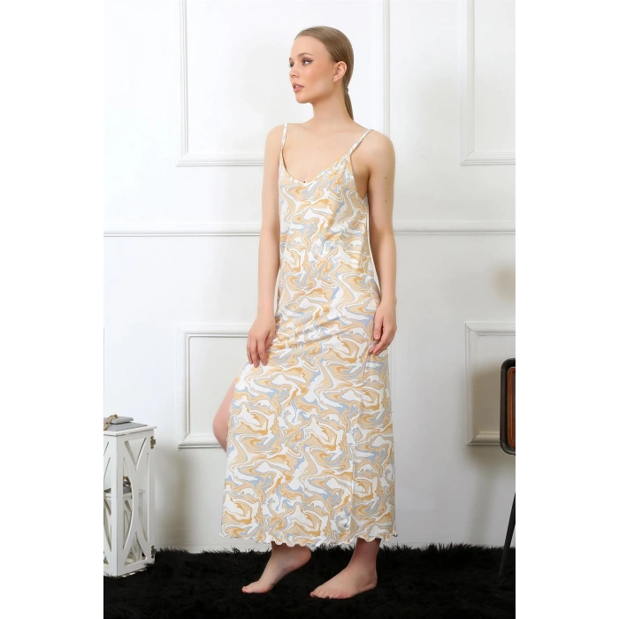 Moda Çizgi Kadın İp Askılı Uzun Gecelik 825