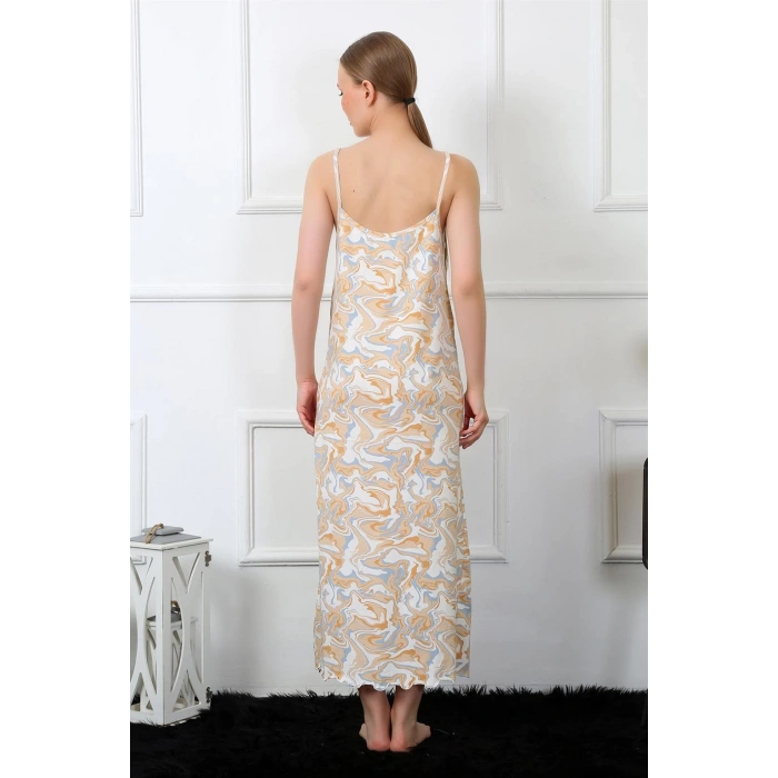 Moda Çizgi Kadın İp Askılı Uzun Gecelik 825