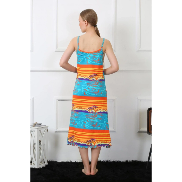 Moda Çizgi Kadın İp Askılı Uzun Gecelik 826