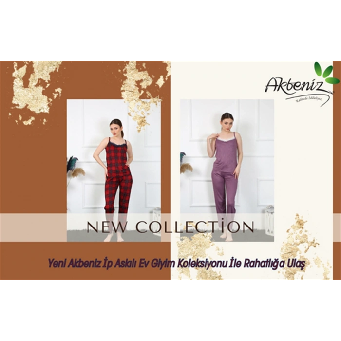 Moda Çizgi Kadın İp Askılı Yeşil Ekoseli Pijama Takım 4135