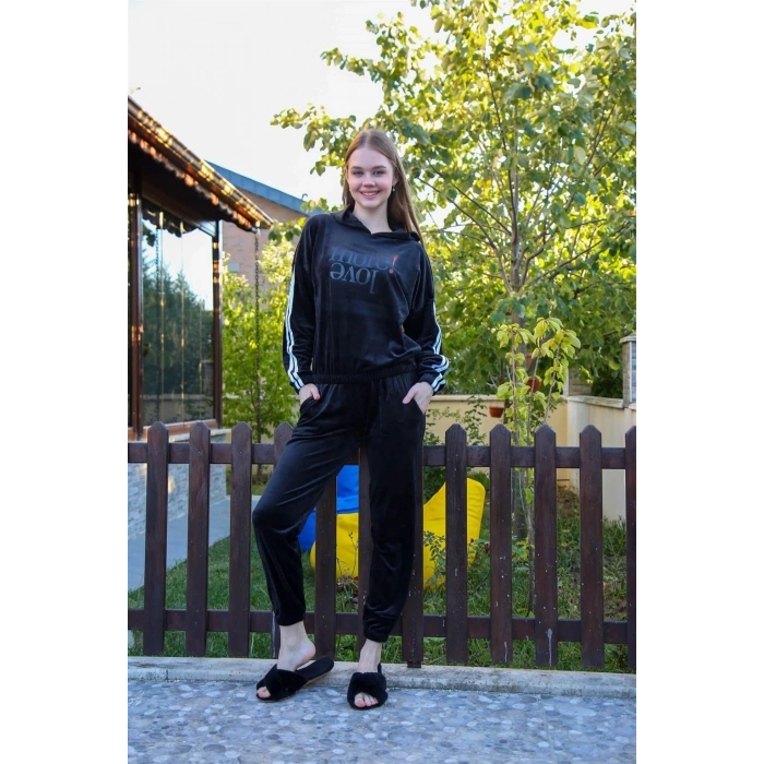 Moda Çizgi Kadın Kadife Eşofman Takım 9076