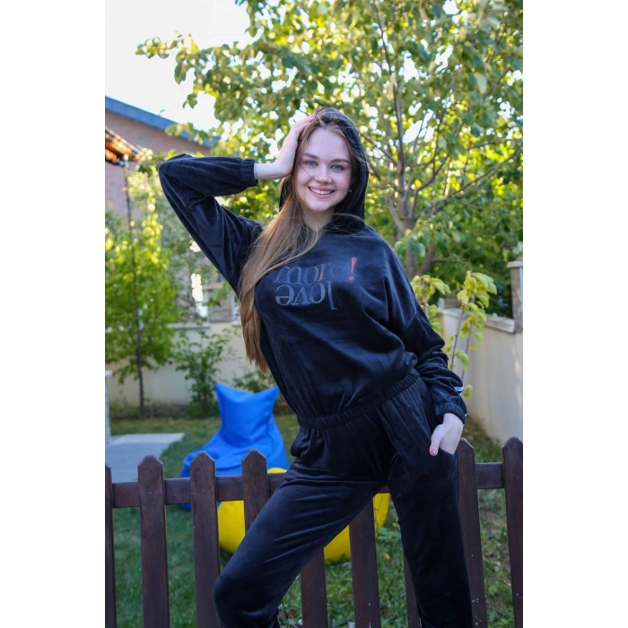 Moda Çizgi Kadın Kadife Eşofman Takım 9076