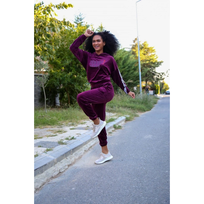 Moda Çizgi Kadın Kadife Eşofman Takım 9078
