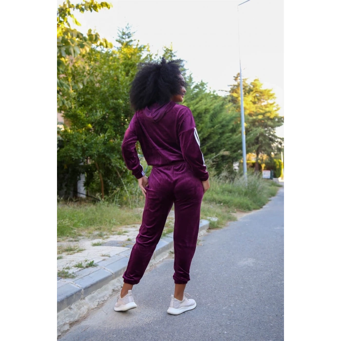 Moda Çizgi Kadın Kadife Eşofman Takım 9078
