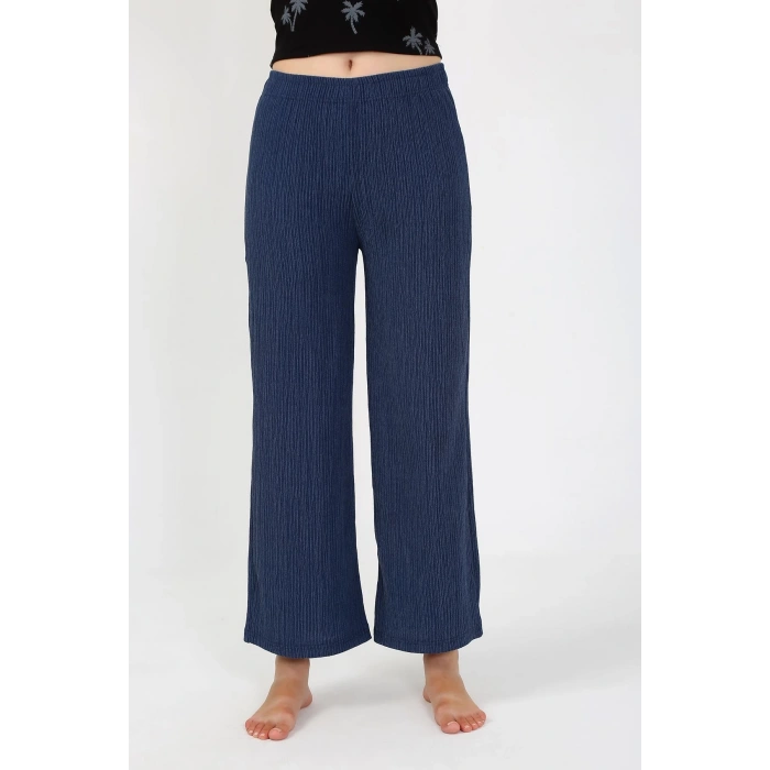 Moda Çizgi Kadın Kalın Askılı Body Bol Paça Pantolon 2`li Takım Siyah 4221