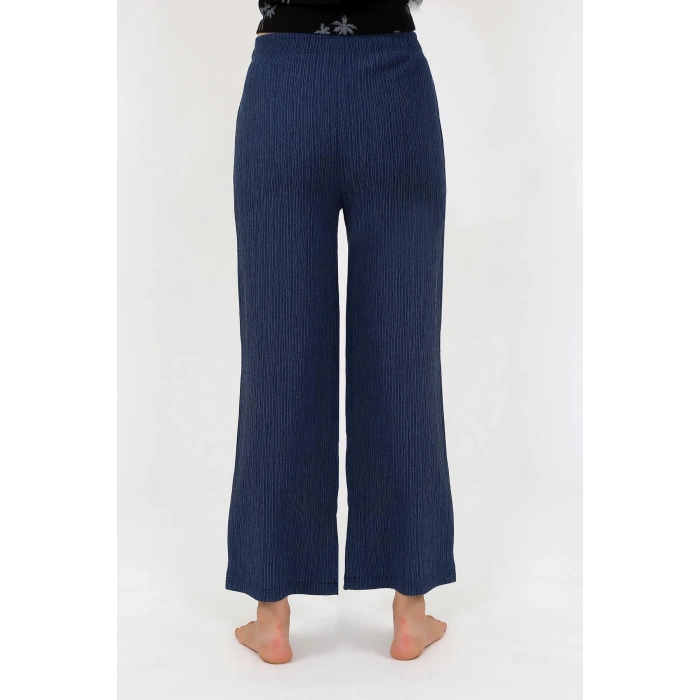 Moda Çizgi Kadın Kalın Askılı Body Bol Paça Pantolon 2`li Takım Siyah 4221