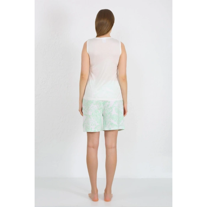 Moda Çizgi Kadın Kalın Askılı Cepli Şortlu Takım Beyaz 3617