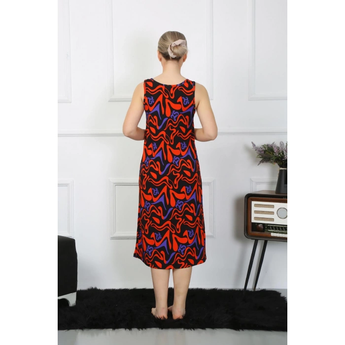 Moda Çizgi Kadın Kalın Askılı Penye Uzun Gecelik 12003