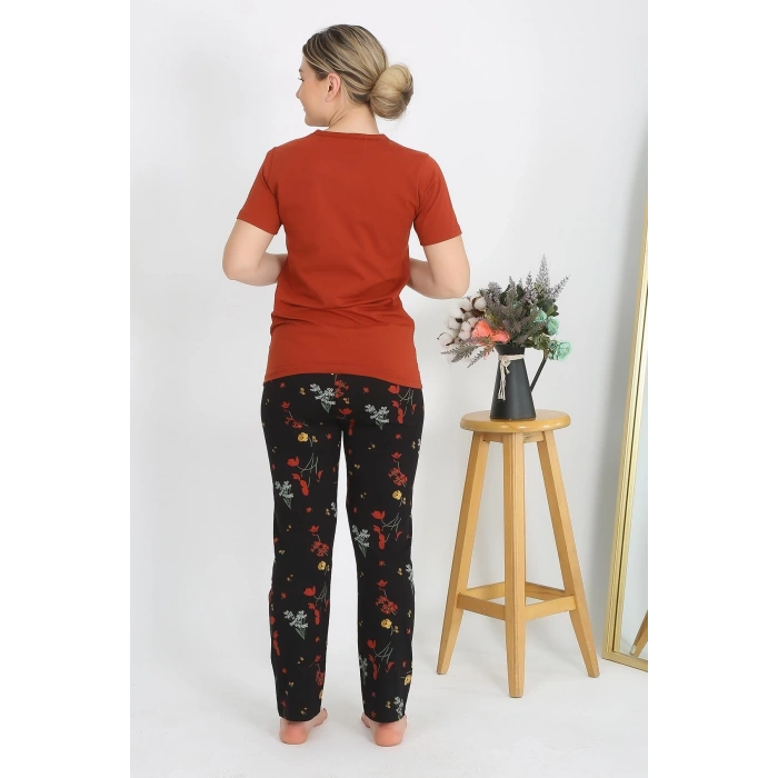 Moda Çizgi Kadın Kısa Kol Pamuk Penye Pijama Takım Kremit 4214