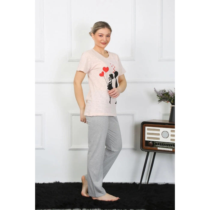 Moda Çizgi Kadın Kısa Kol Penye Pijama Takım 4207