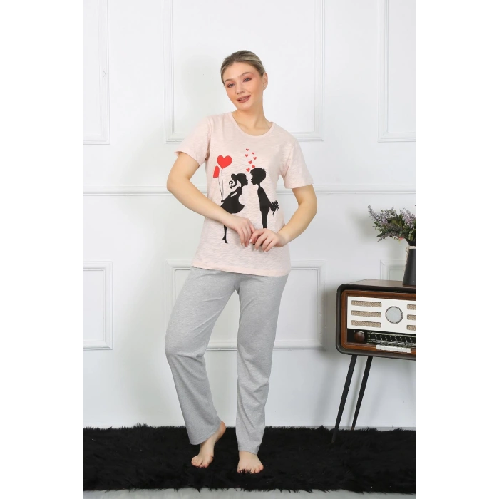 Moda Çizgi Kadın Kısa Kol Penye Pijama Takım 4207