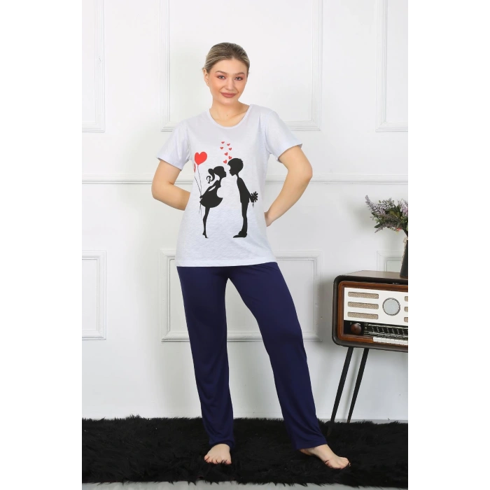 Moda Çizgi Kadın Kısa Kol Penye Pİjama Takımı 4208