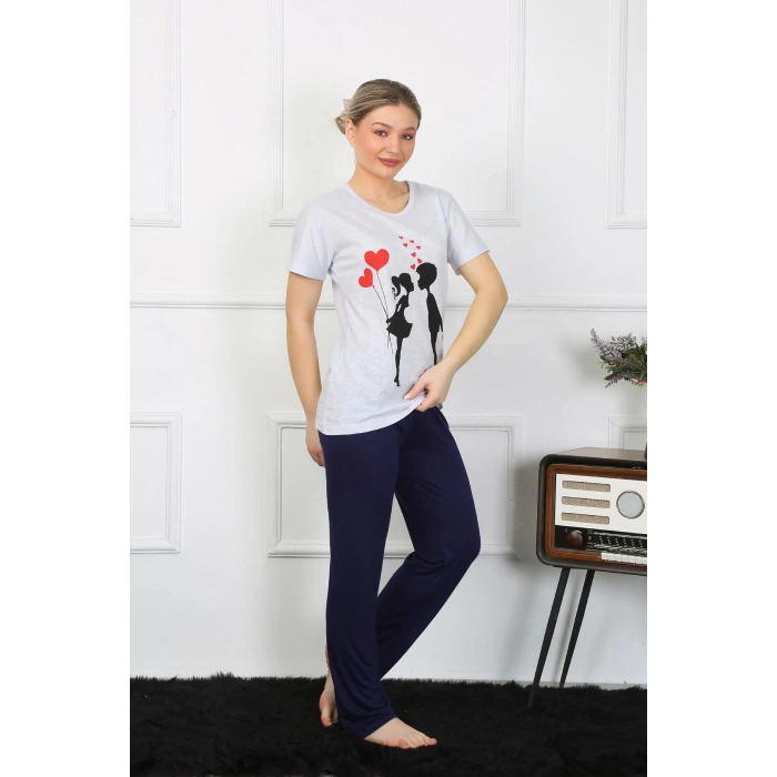 Moda Çizgi Kadın Kısa Kol Penye Pİjama Takımı 4208