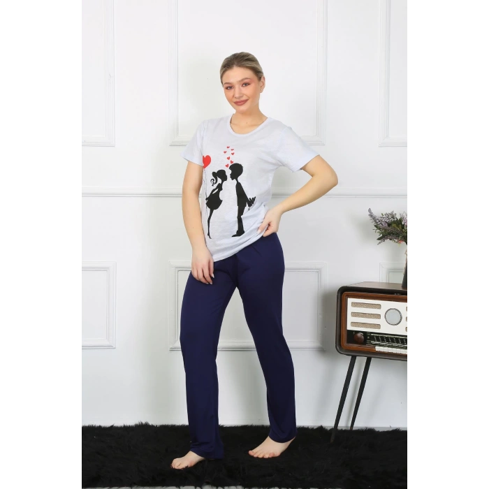 Moda Çizgi Kadın Kısa Kol Penye Pİjama Takımı 4208
