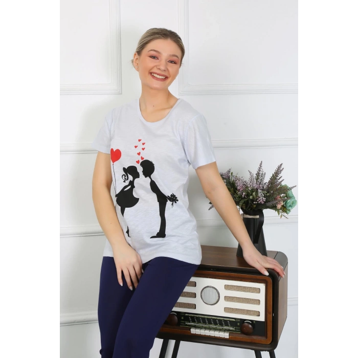 Moda Çizgi Kadın Kısa Kol Penye Pİjama Takımı 4208