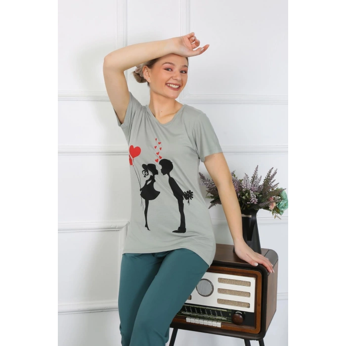 Moda Çizgi Kadın Kısa Kol Penye Pijama Takımı 4210