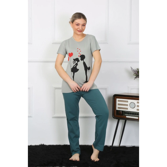 Moda Çizgi Kadın Kısa Kol Penye Pijama Takımı 4210