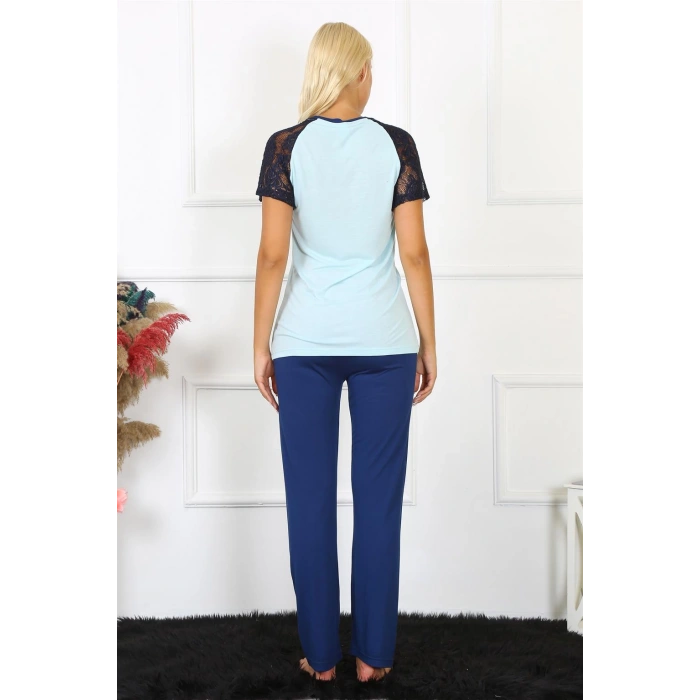Moda Çizgi Kadın Kolu Dantelli Penye Pijama Takım 4148