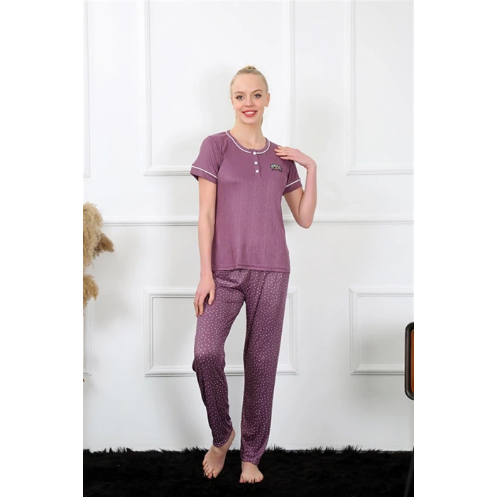 Moda Çizgi Kadın Mürdüm Kısa Kol Pijama Takım 20388