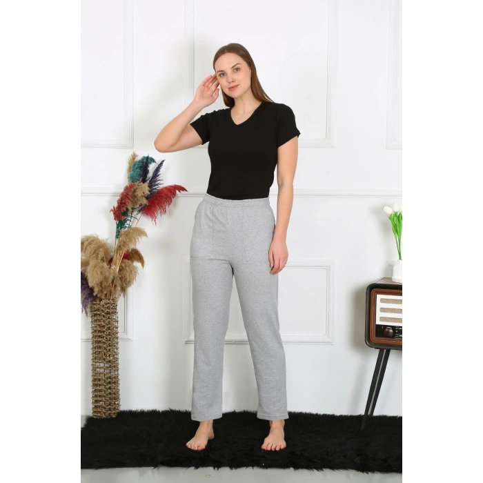 Moda Çizgi Kadın Pamuk Cepli 3 İplik Alt Eşofman Gri 27510