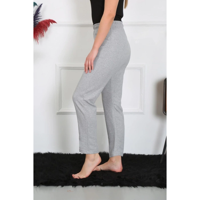 Moda Çizgi Kadın Pamuk Cepli 3 İplik Alt Eşofman Gri 27510