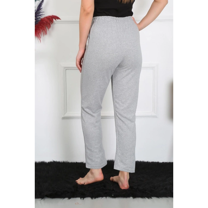 Moda Çizgi Kadın Pamuk Cepli 3 İplik Alt Eşofman Gri 27510